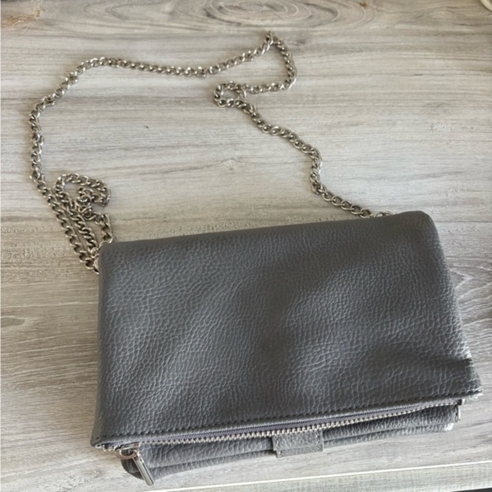 Gray Leather Chain Shoulder Bag